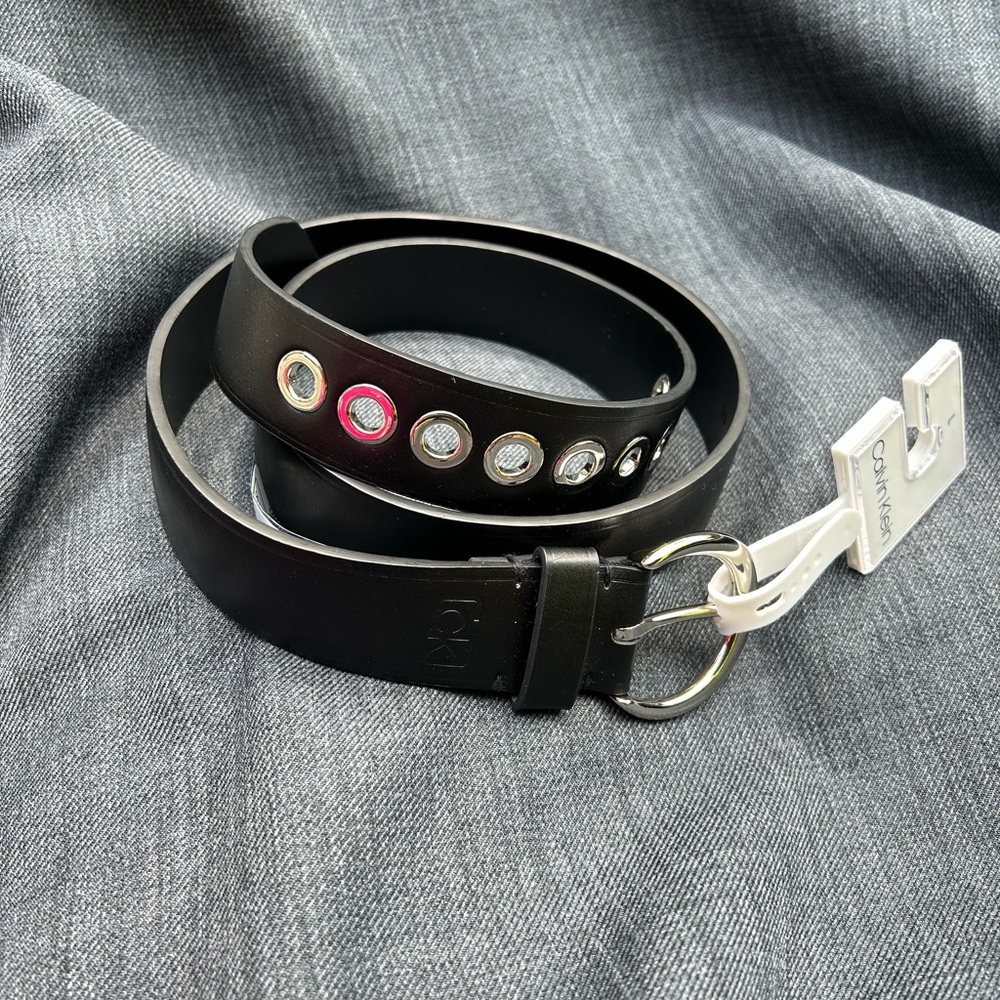 Calvin Klein Silver Gromet Black Belt NWT